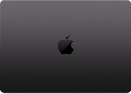 Space Black MacBook Pro lid with its centered glossy Apple logo